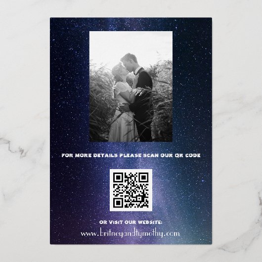 Elegant Galaxy Celestial QR Code Constellation Folie Uitnodiging (Achterkant)