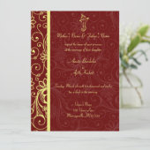 Elegant Ganapati Red & Gold Wedding Invitations Kaart (Staand voorkant)