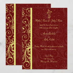 Elegant Ganapati Red & Gold Wedding Invitations Kaart