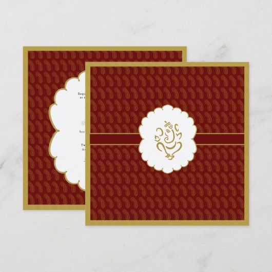 Elegant Ganesh gold and red Indian bruiloft Kaart (Voorkant / Achterkant)