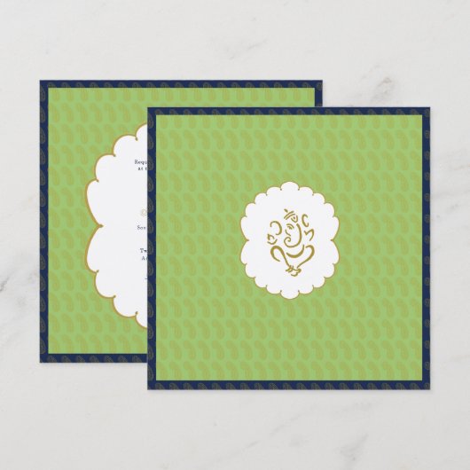 Elegant Ganesh gold en green Indian bruiloft Kaart (Voorkant / Achterkant)