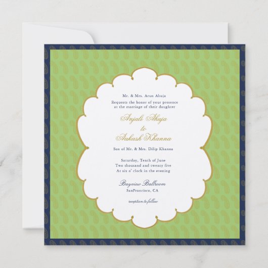 Elegant Ganesh gold en green Indian bruiloft Kaart (Achterkant)