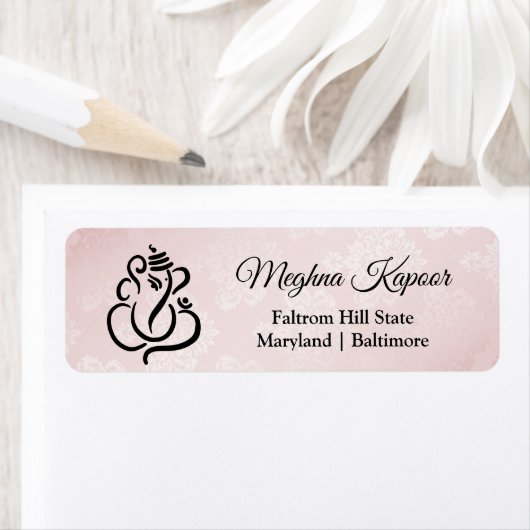 Elegant Ganesh Indian God Blush Pink Damask Etiket (Insitu)