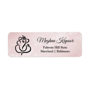 Elegant Ganesh Indian God Blush Pink Damask Etiket