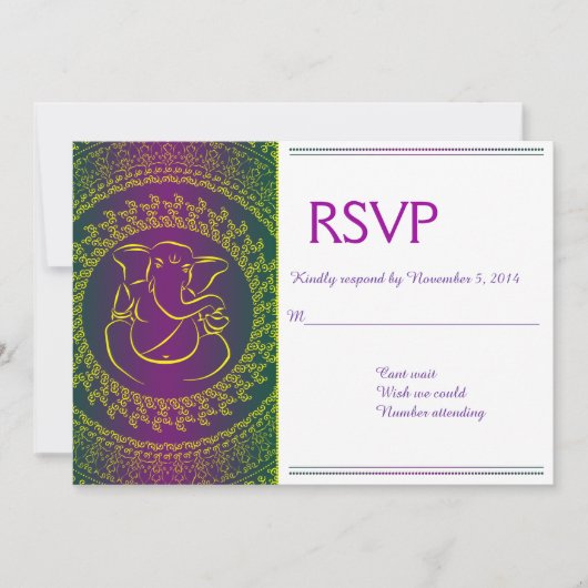 Elegant Ganesh | Indiase God Paarse RSVP-kaarten Kaart (Voorkant)