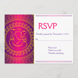 Elegant Ganesh   Indiase godroze RSVP-kaarten Kaart