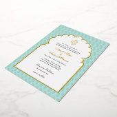 Elegant Ganesh Indische bruiloft Aqua en goud Folie Uitnodiging (Gedraaid)