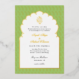 Elegant Ganesh Indische bruiloft Mint groen en gou Folie Uitnodiging