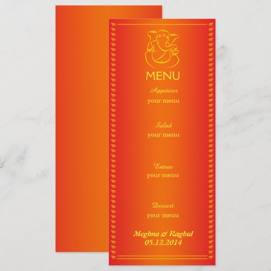 Elegant Ganesh | Indische Oranje kaart voor bruilo (Voorkant / Achterkant)