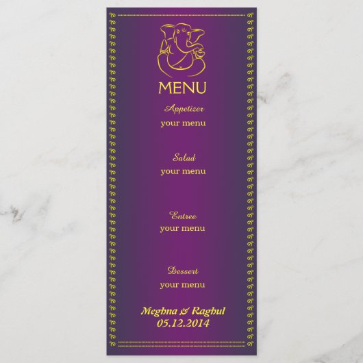 Elegant Ganesh | Indische Paarse kaart voor bruilo (Voorkant)