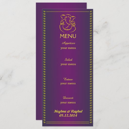 Elegant Ganesh | Indische Paarse kaart voor bruilo (Voorkant / Achterkant)