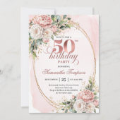 Elegant Garden Blush 50th Birthday Invitation Kaart (Voorkant)