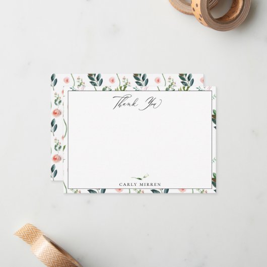 Elegant Garden Botanical Bedankt Notitiekaartje (Voorkant / Achterkant in situ)
