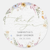 Elegant Garden Floral Baby shower dank u Ronde Sticker (Voorkant)
