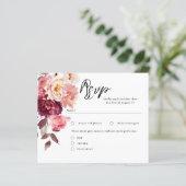 Elegant Garden Floral Burgundy Wedding RSVP Cards (Staand voorkant)