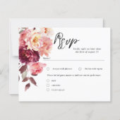 Elegant Garden Floral Burgundy Wedding RSVP Cards (Voorkant)