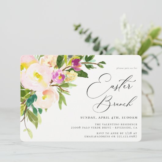 Elegant Garden Floral Easter Brunch Uitnodiging (Staand voorkant)