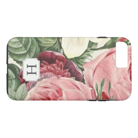 Elegant  Garden Floral Monogram Naam Case-Mate iPhone Case (Achterkant (Horizontaal))