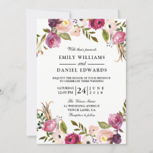 Elegant Garden Floral Wedding Invitation Kaart
