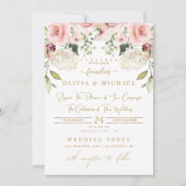 ELEGANT GARDEN FLORALS BLUSH ROOS GREENERY WEDDING KAART (Voorkant)