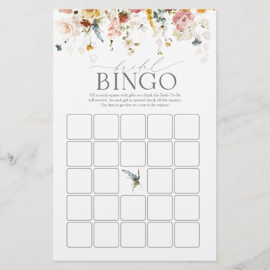 Elegant Garden Flowers Bridal Bingo Game (Voorkant)