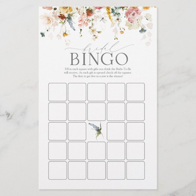 Elegant Garden Flowers Bridal Bingo Game (Voorkant)