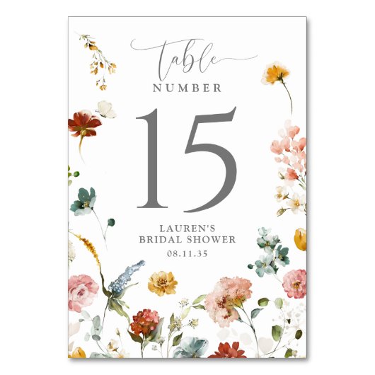 Elegant Garden Flowers Bridal Shower Table Number Kaart (Voorkant)