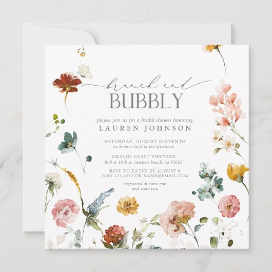 Elegant Garden Flowers Brunch & Bubble Shower Kaart (Voorkant)