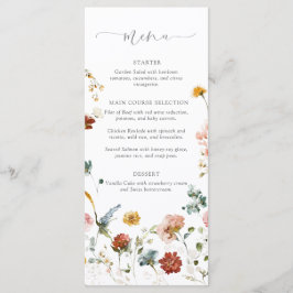 Elegant Garden Flowers Watercolor Bridal Shower Menu