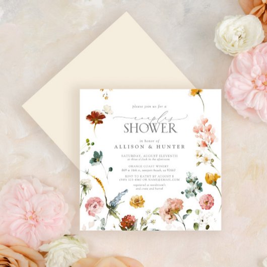 Elegant Garden Flowers Waterverf Couples Shower Kaart