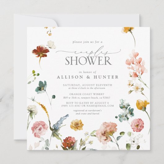 Elegant Garden Flowers Waterverf Couples Shower Kaart (Voorkant)