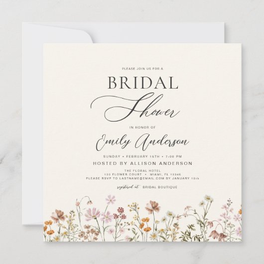 Elegant Garden Flowers Waterverf Vrijgezellenfeest Kaart (Voorkant)