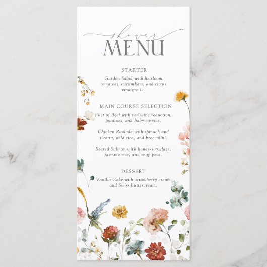 Elegant Garden Flowers Waterverf Vrijgezellenfeest Menu (Voorkant)