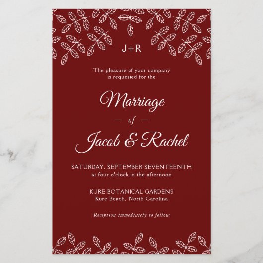 Elegant Garden laat donkerrode bruiloft uitnodigen (Voorkant)