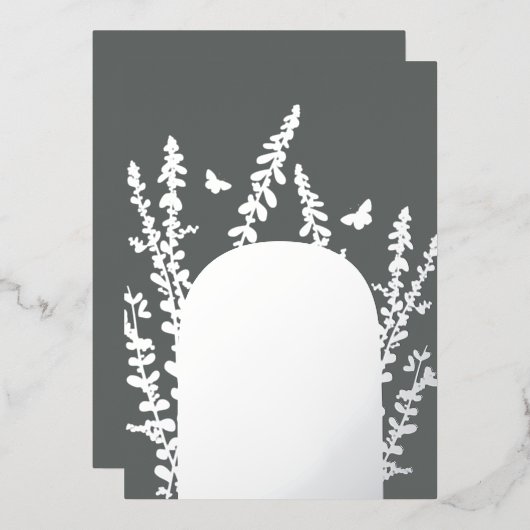 Elegant Garden Leaves en Butterflies Wedding Folie Uitnodiging (Voorkant / Achterkant)