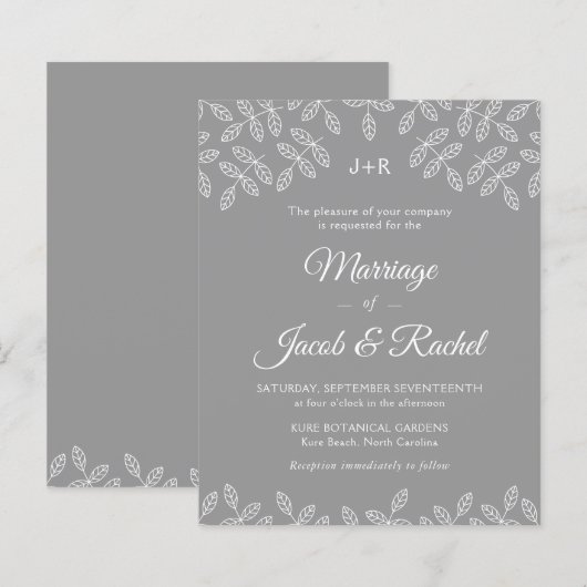 Elegant Garden Leaves Gray Wedding Uitnodiging (Voorkant / Achterkant)
