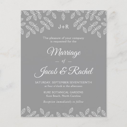 Elegant Garden Leaves Gray Wedding Uitnodiging (Voorkant)