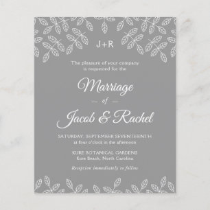 Elegant Garden Leaves Gray Wedding Uitnodiging