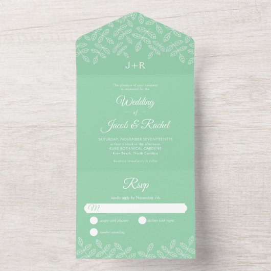 Elegant Garden leveert mint Green Wedding All In One Uitnodiging (Binnen)