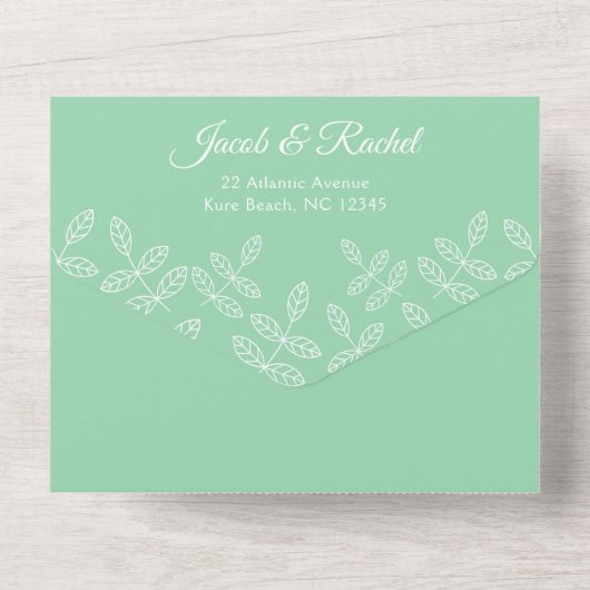 Elegant Garden leveert mint Green Wedding All In One Uitnodiging (Achterkant)