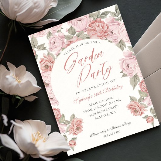Elegant Garden Party Pink Peony Florals Birthday Kaart
