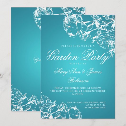 Elegant Garden Party Rozen Turquoise Kaart (Voorkant / Achterkant)