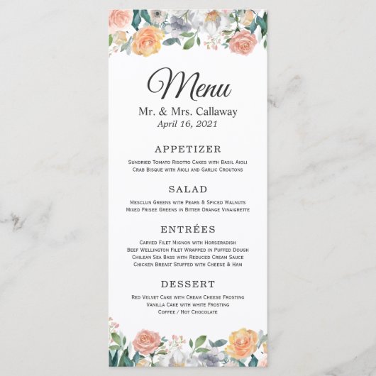 Elegant Garden Rozen Peonies Floral Wedding Menu (Voorkant)