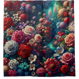 "Elegant Garden Stream - Levendige Bloemenkunst" Douchegordijn