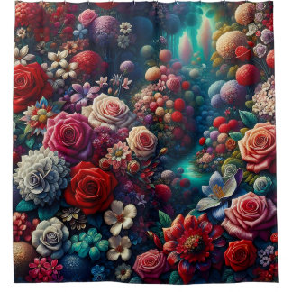 "Elegant Garden Stream - Levendige Bloemenkunst" Douchegordijn
