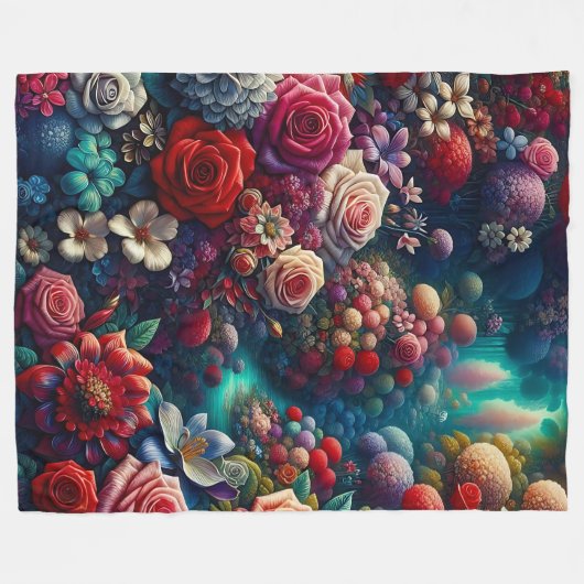 "Elegant Garden Stream - Levendige Bloemenkunst" Fleece Deken (Voorkant (Horizontaal))