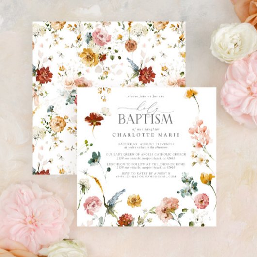 Elegant Garden Waterverf Floral Girl Baptism Invi Kaart