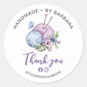 Elegant Garen Breien Naalden Dank u Ronde Sticker (Voorkant)