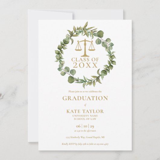 Elegant Garland Foto Law School Graduparty Kaart (Voorkant)