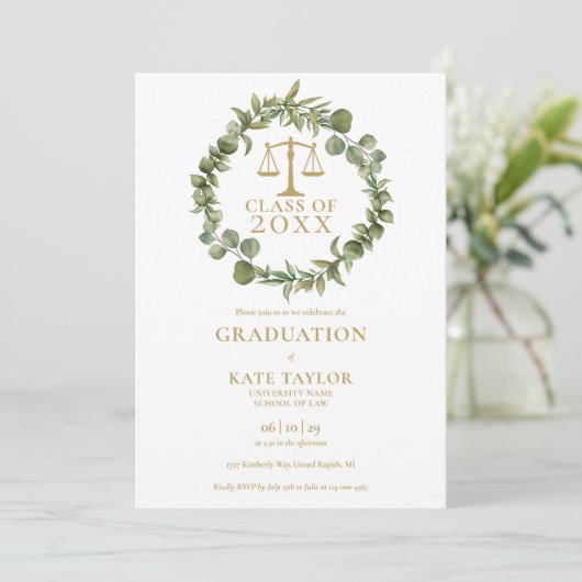 Elegant Garland Foto Law School Graduparty Kaart (Staand voorkant)
